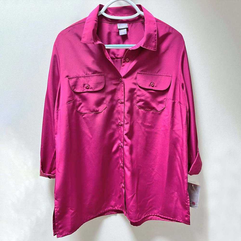 Laura Scott NWT Button Down Pink Blouse Top Tunic Size Large Long Sleeve Women